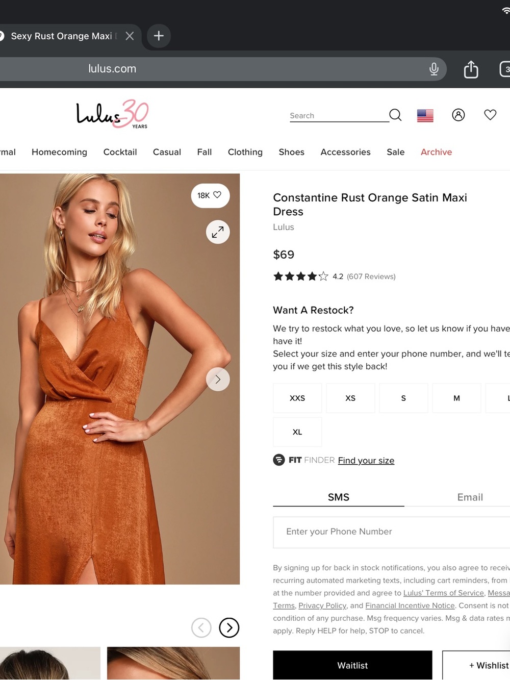 Lulu's Rust Orange Draped Maxi Slip Dress